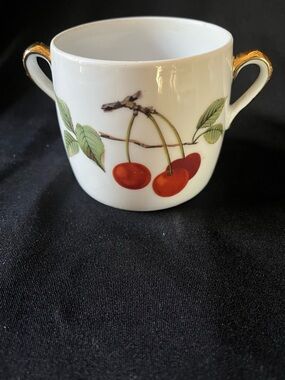 Royal Worcester Cherry Apple Motif Porcelain Sugar Bowl with Gold Handles